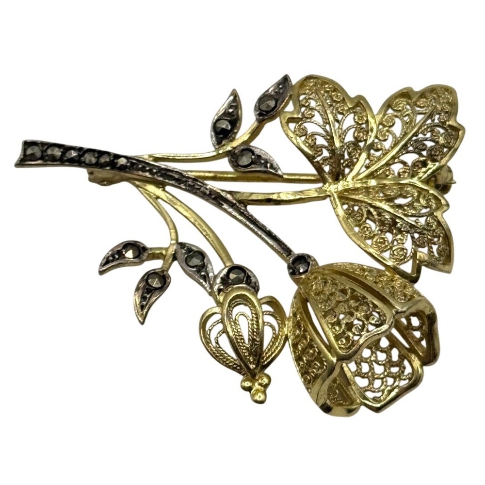 Vintage Willi Nonnenmann Sterling Silver Germany Filigree Flower Brooch Pin